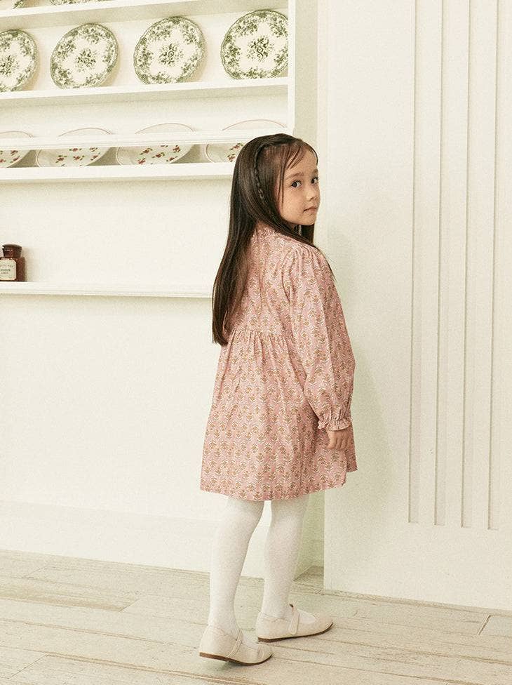 ToTo Heros – Vestido - Crianças por atacado – Vestido rosa com decote com babados com estampa floral7