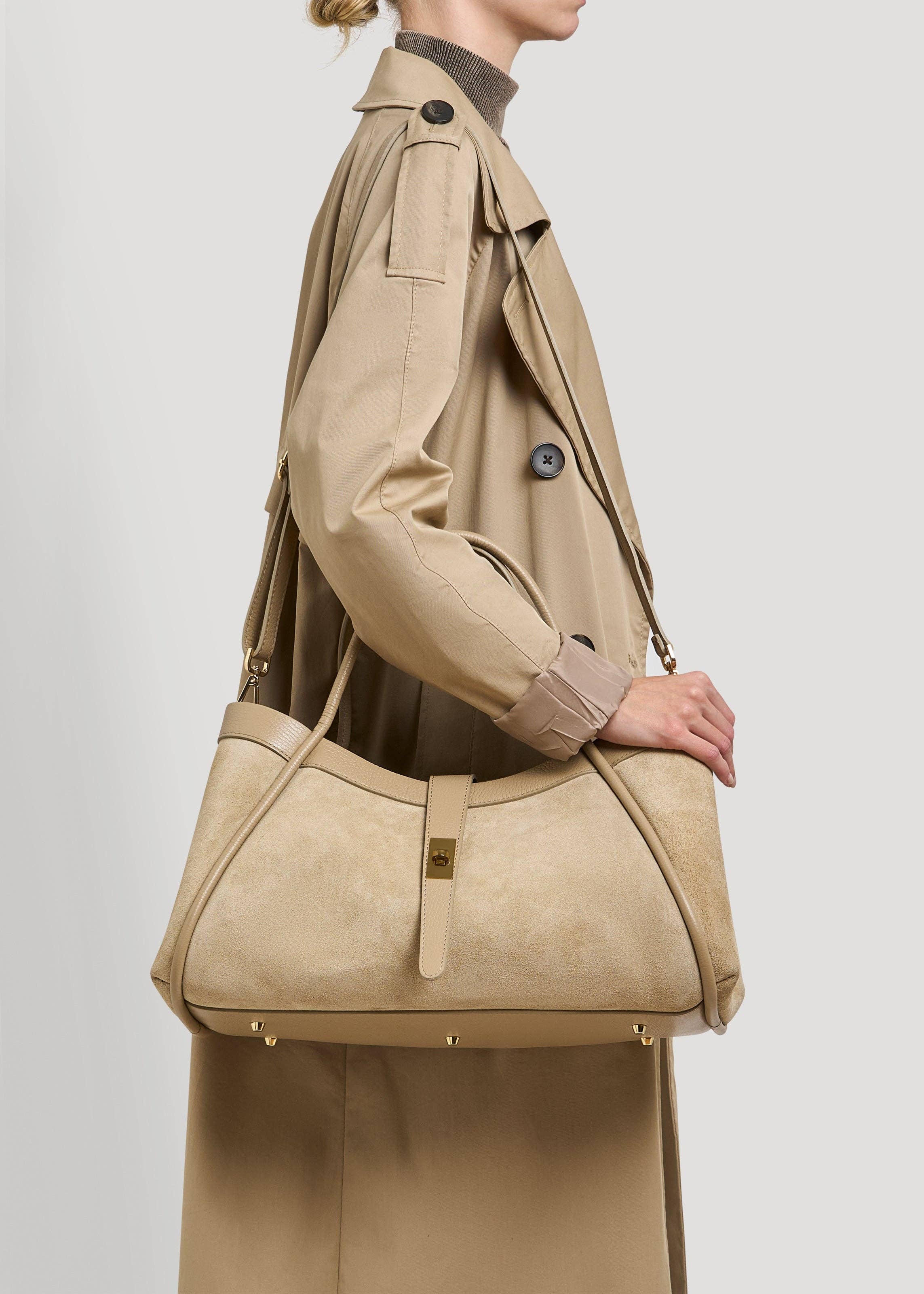 Prestige Milano - Wholesale Tote Bag - Women's - Borsa Mayfair in camoscio taupe e pelle Togo6