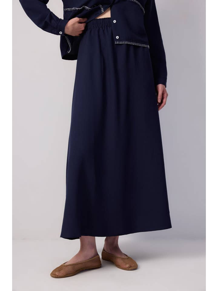 Navy Blue MODEST SHIRT & MAXI SKIRT SET WITH CONTRAST STITCHING for wholesale on Faire4