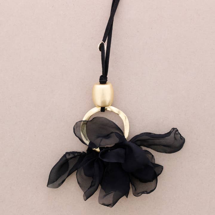 Sonata - Wholesale Halskettinghanger - Halsketting met lange ronde hanger, metaal, bloemenstof1