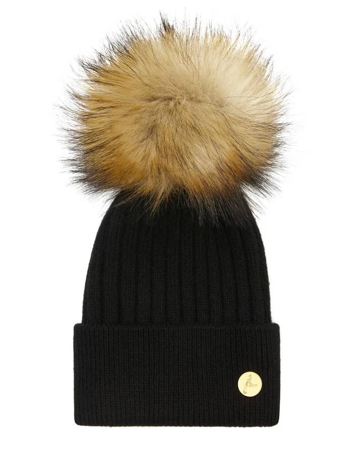 Gorro Arundel de Caxemira com Pom Pom - Preto por atacado de Hortons England
