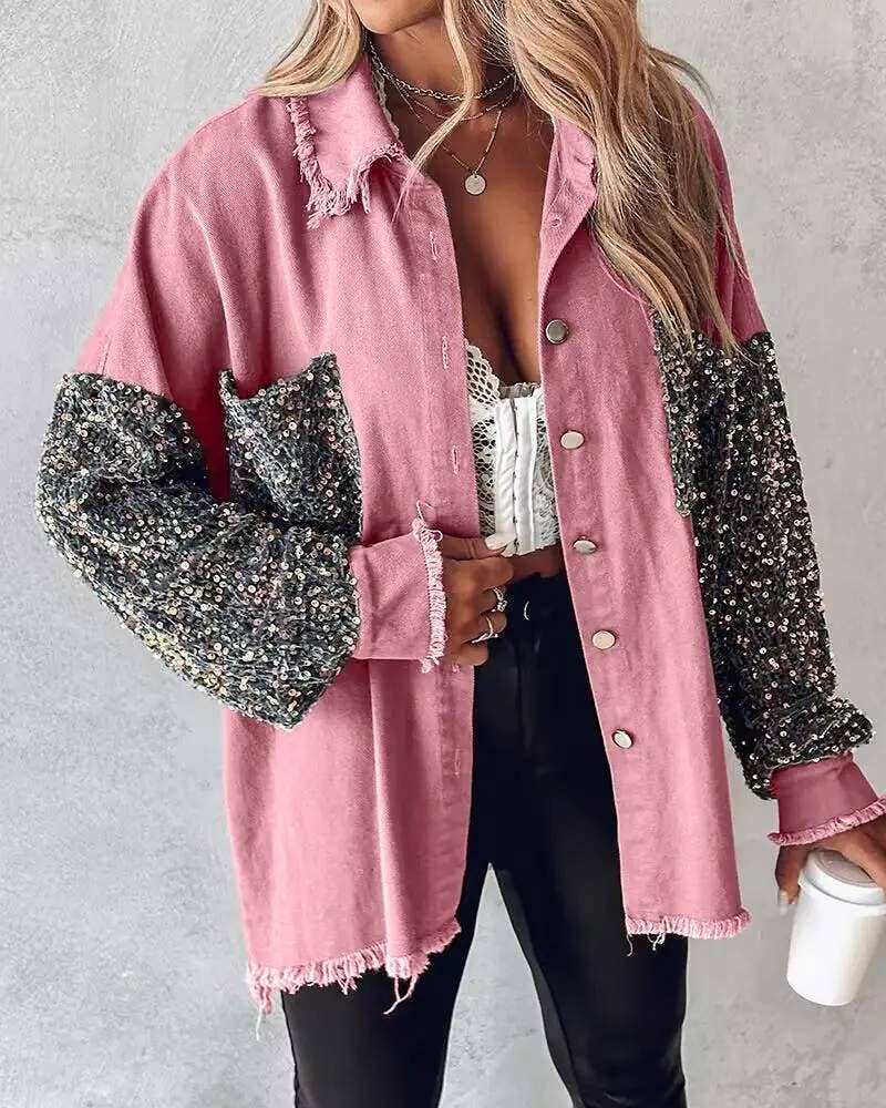 Fashion Combination – Großhandel Jacke – Damen – Pailletten-Patchwork-Übergrößenjacke Damen – Mehrfarbig3