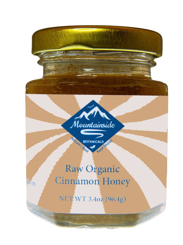 3.4 oz Raw Organic Cinnamon Honey for wholesale by Mountainside Botanicals