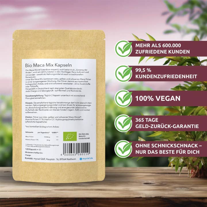 myvial – Großhandel Nahrungsergänzungsmittel/Vitamin zum Einnehmen – Bio Maca Mix Kapseln