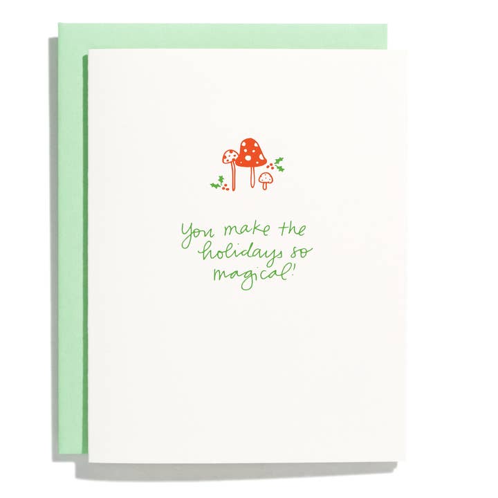 Holiday Mushrooms - Biglietto di auguri tipografato per la vendita all'ingrosso da parte di Shorthand Press