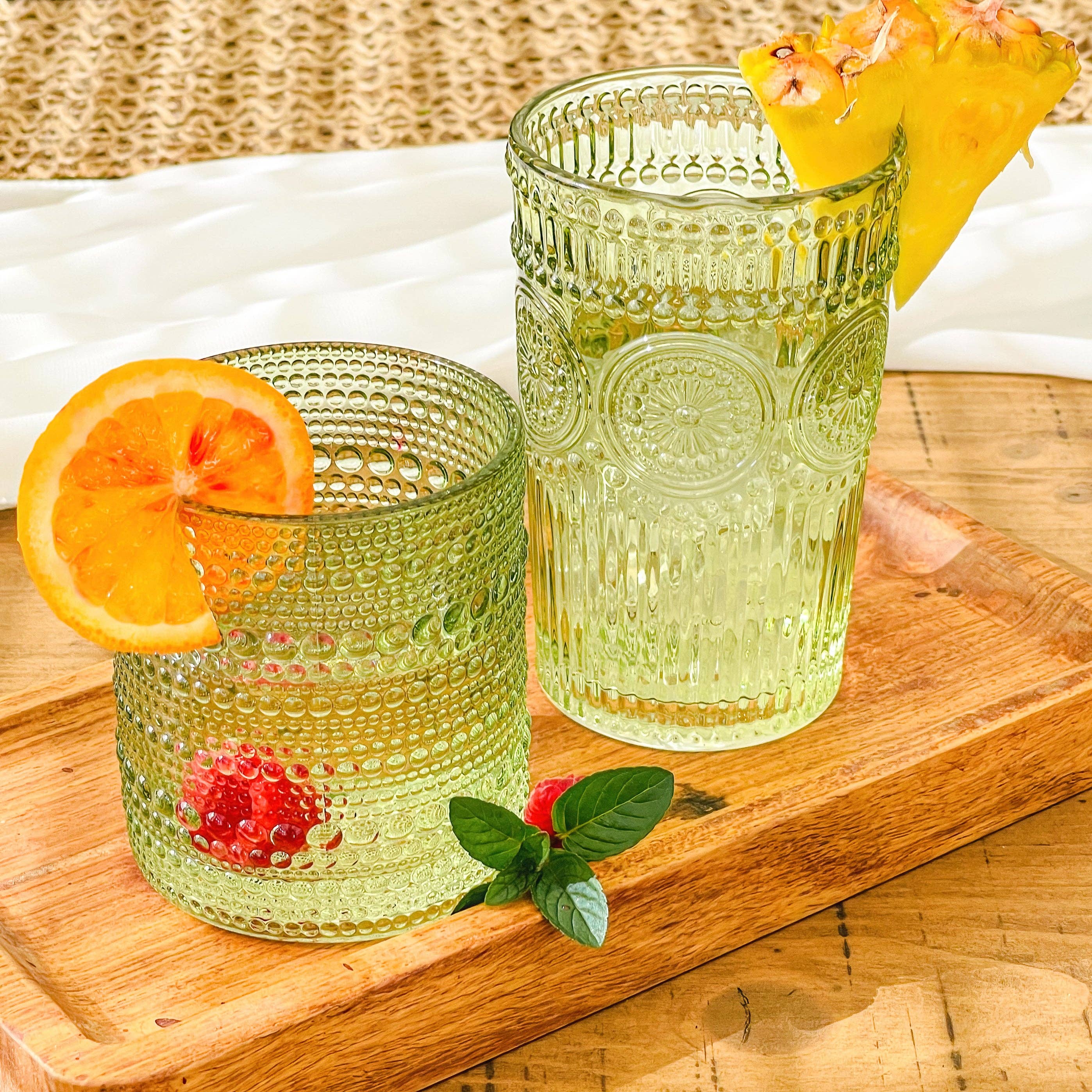 Kate Aspen - Wholesale Cocktail/Liquor Glass - 10 oz Beaded Sage Green Old Fashion Drinking Glass Set of 69