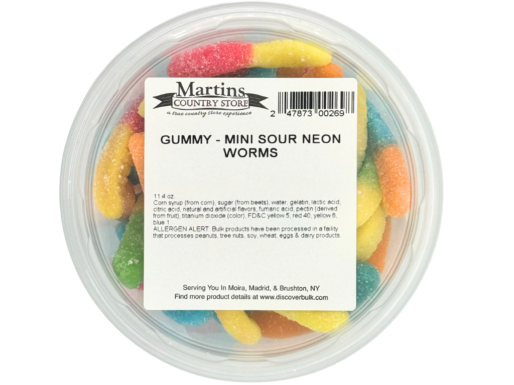 Martin's Country Store LLC - Wholesale Gummy - MINI SOUR NEON GUMMY WORMS 11.4oz3