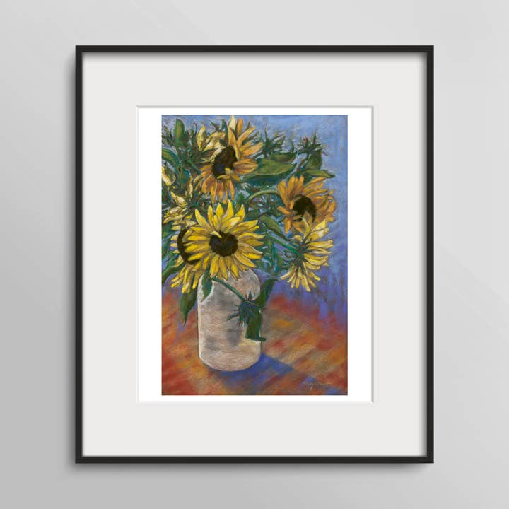 Fine Art Print, 11x14 Unframed, Sunflowers in Vase for wholesale by Mary Pow Designs