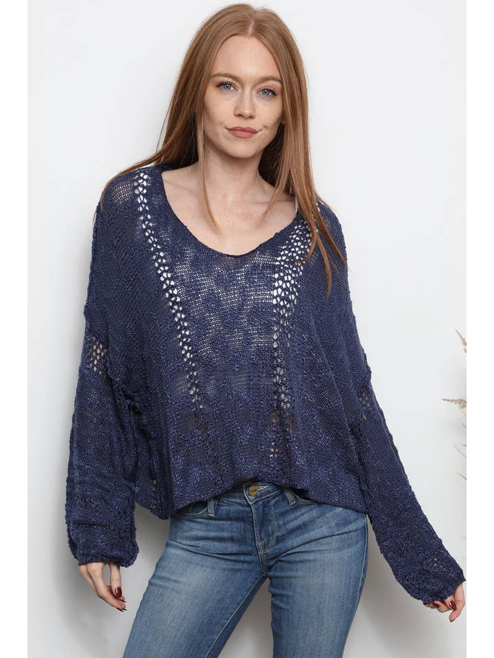 ANGIE - Vendita all'ingrosso Maglione tricot - Donna - Maglione leggero crop con scollo a V dallo stile beachy78