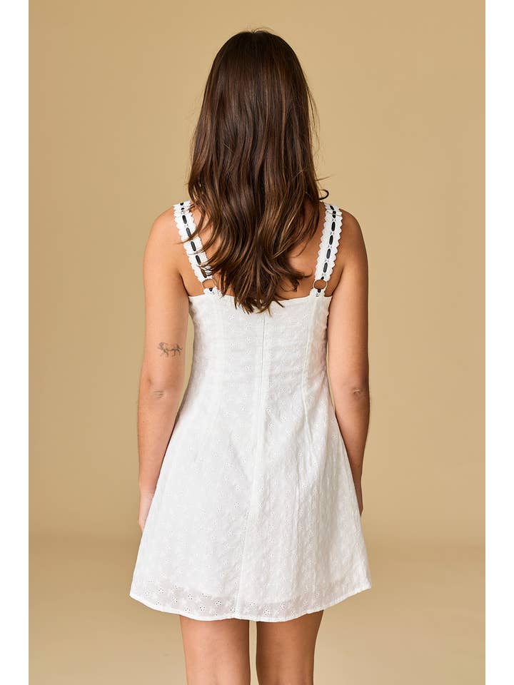 White PD18141 - Nevaeh Eyelet Mini Dress for wholesale on Faire