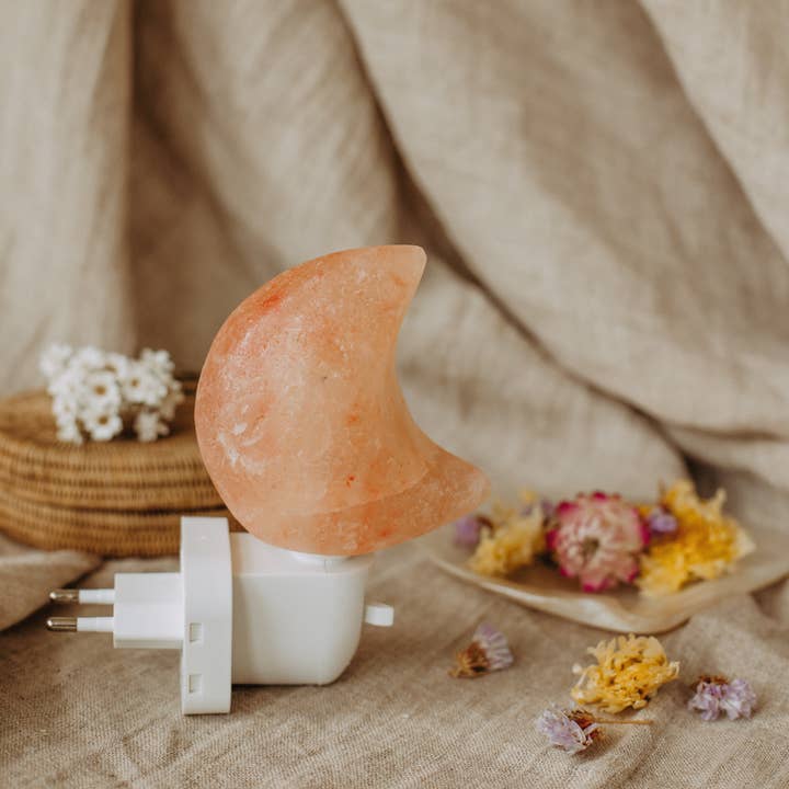 Orange salt stone moon night light for wholesale by Insight Stones