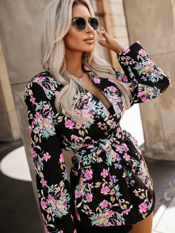 Lily Clothing - Vente Veste – femme - BLAZER IMPRIMÉ LÉOPARD À MANCHES LONGUES AVEC COL À LACETS7