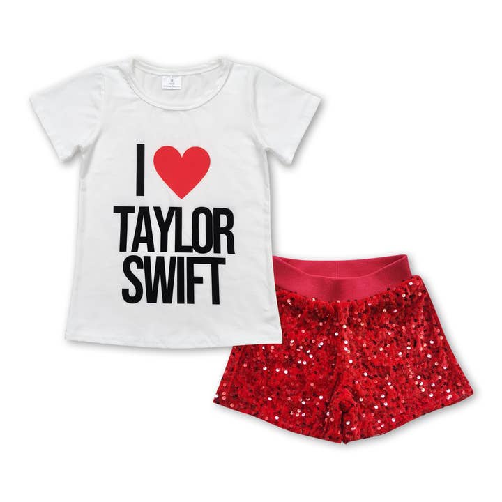 Top I Love Singer blanc à sequins rouges, vêtements pour filles pour la vente par Yawoo Garments