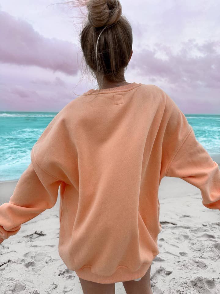 Sherbet Orange Sunkissedcoconut Embroider Sweatshirt for wholesale on Faire