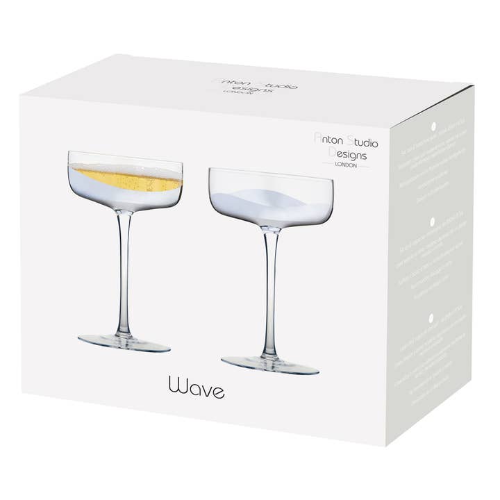 Anton Studio Designs - Wholesale Champagne Flute - Set of 2 Wave Silver Champagne Coupe Glasses