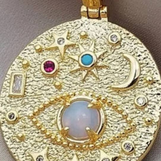 HoopLa - Venta al por mayor Collares con colgantes/abalorios - Collar Amuleto de Moneda Celestial con Tercer Ojo - acero1