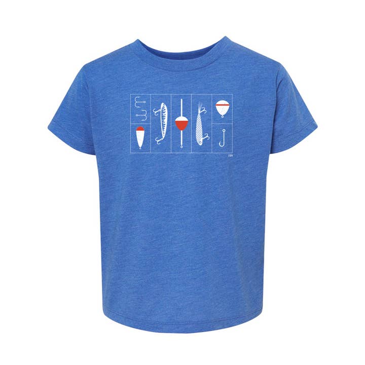 Tackle Box Toddler Tee. Heather Blue. for wholesale by Up North Boutique