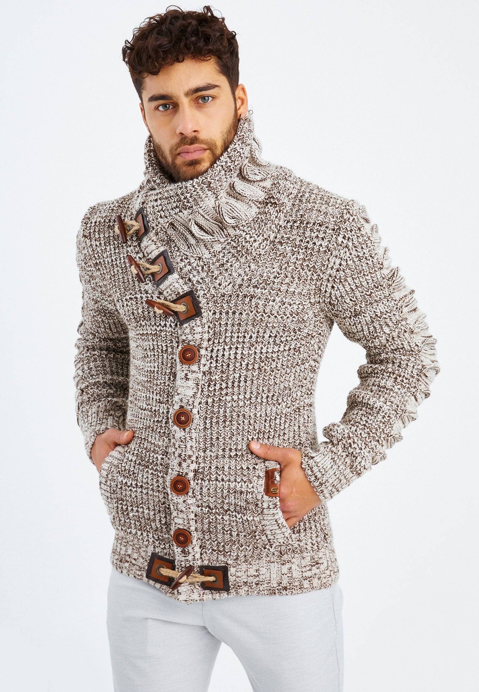Leif Nelson GmbH - Wholesale Knit Sweater - Men's - Men's Knit Sweater Chunky Knit Shawl Collar LN-55856