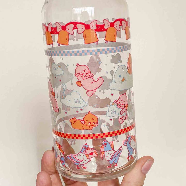 Cheerware – wholesale Drinking glass/cup – Cloud Kewpie Land 20oz Can Glass | pigeons, bells & bows