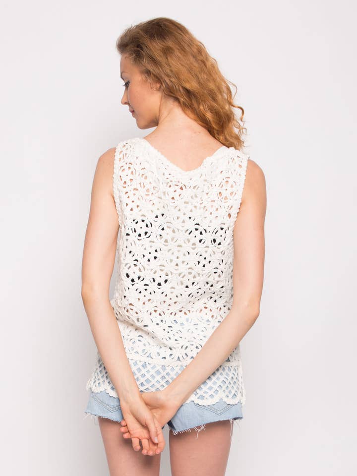 CY FASHION. LONDON – Engroshandel Strikket top - Dame – Blomstret hæklet vest top