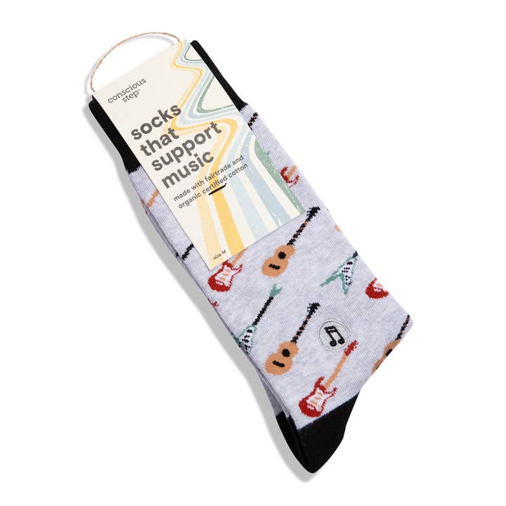 Conscious Step - Wholesale Socks - Unisex - Socks that Support Music (Gray Guitars)