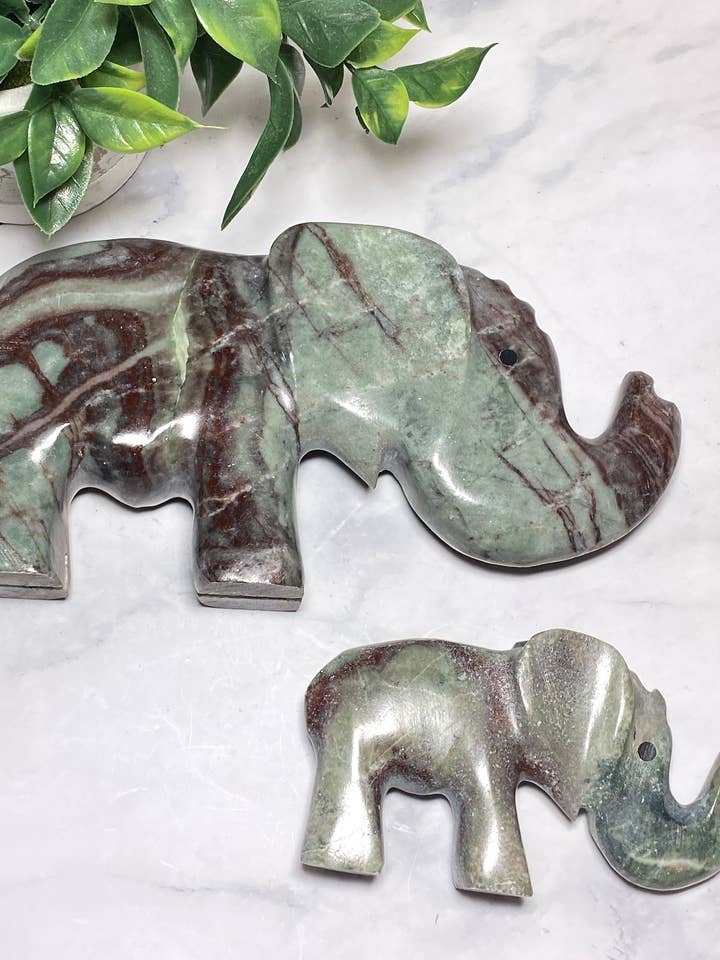 Malachite & Quartz Crystal Elephants for wholesale by Above Tha Clouds