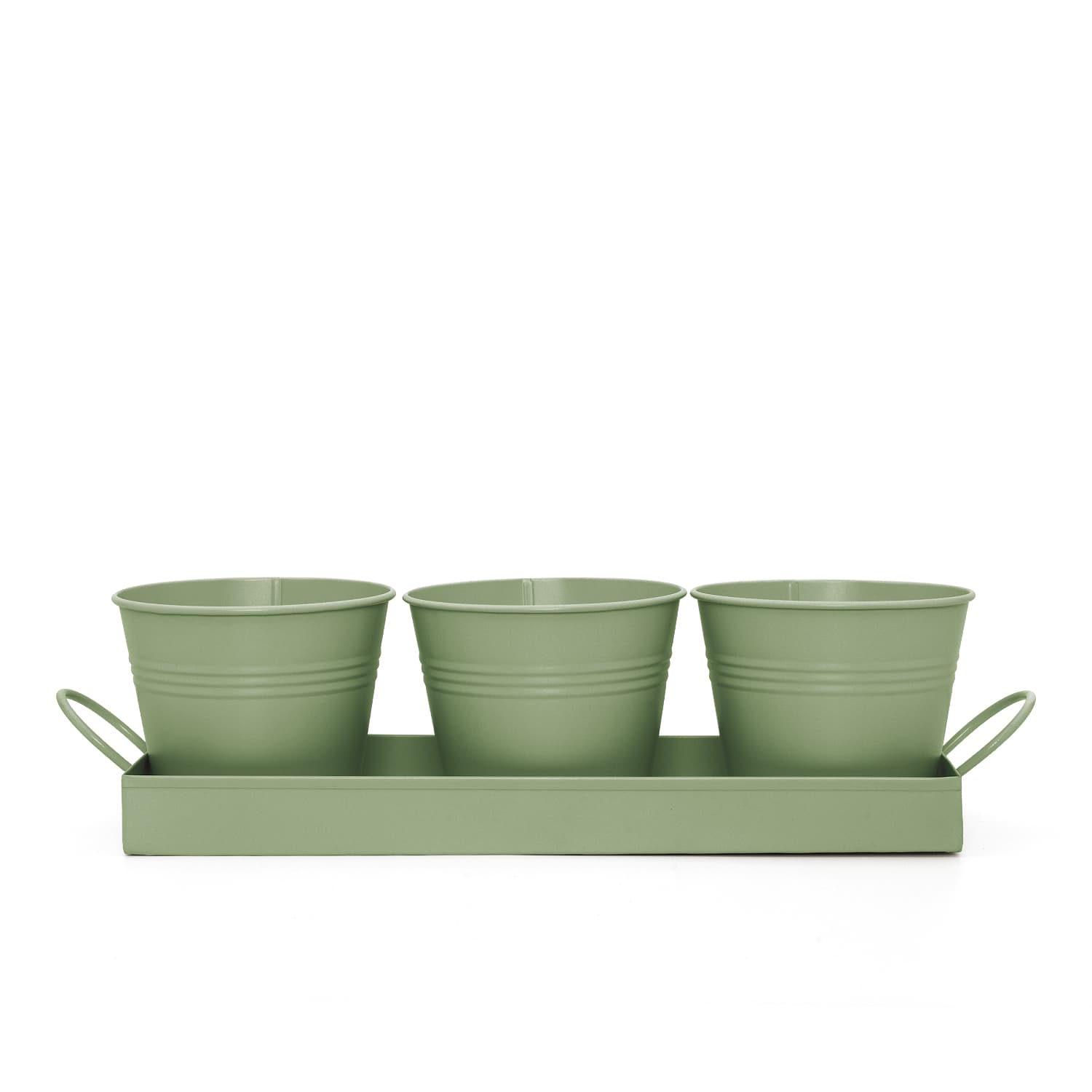 Wholesale Gifts Tomorrow – wholesale Plant pot – Set of 3 Metal Herb/Plant Pots with Drip Tray (Sage Green)3