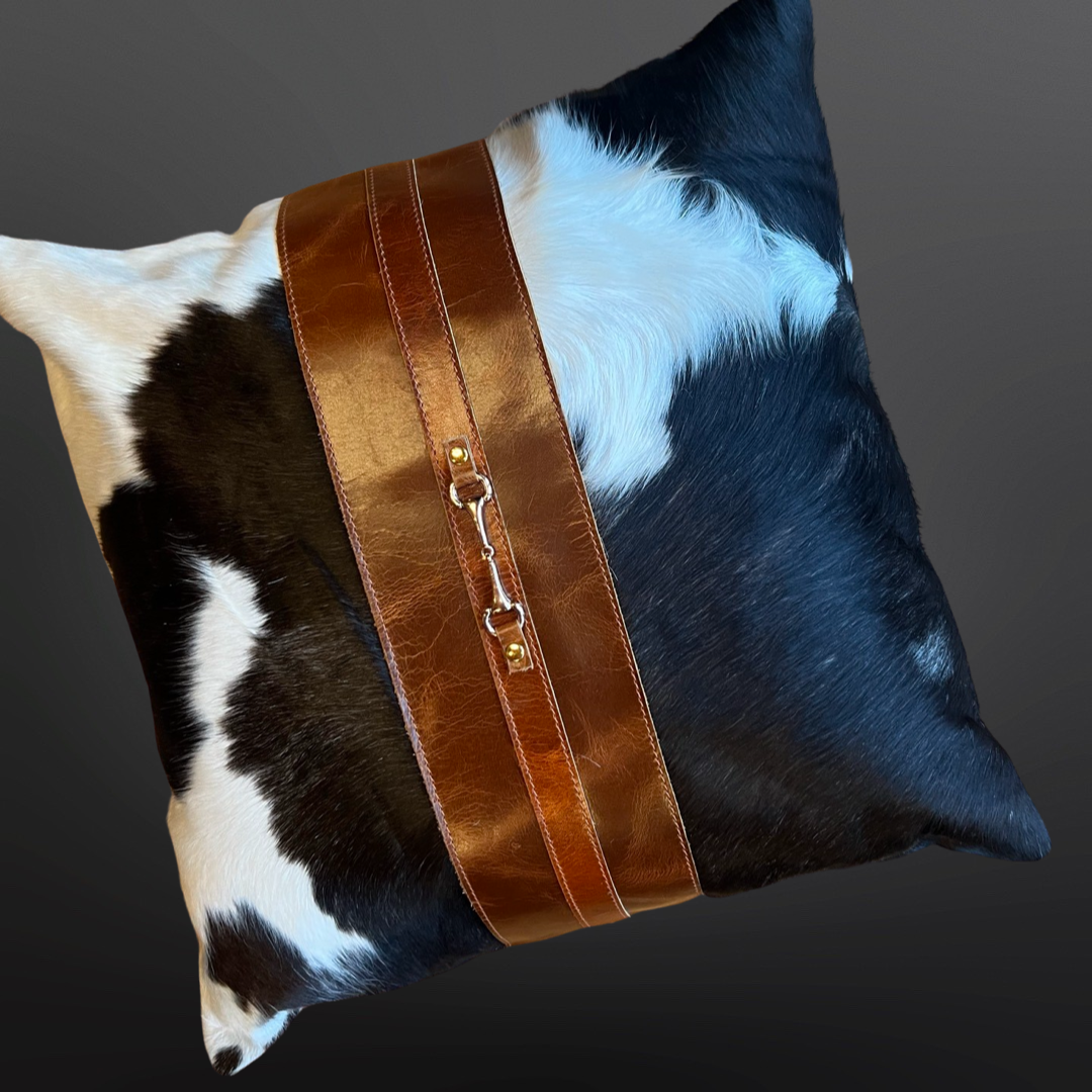 Westrian International - Wholesale Throw Pillow Cover - Equestrian Snaffle Bit Cowhide Leather Pillow Cover 18”7