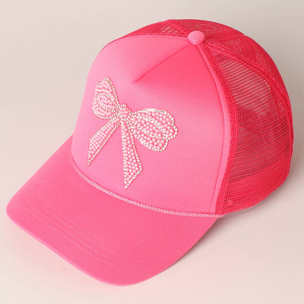 Fashion City - Wholesale Trucker Hat - Women's - Rhinestone Bow Patch Foam Mesh Back Trucker Hat4