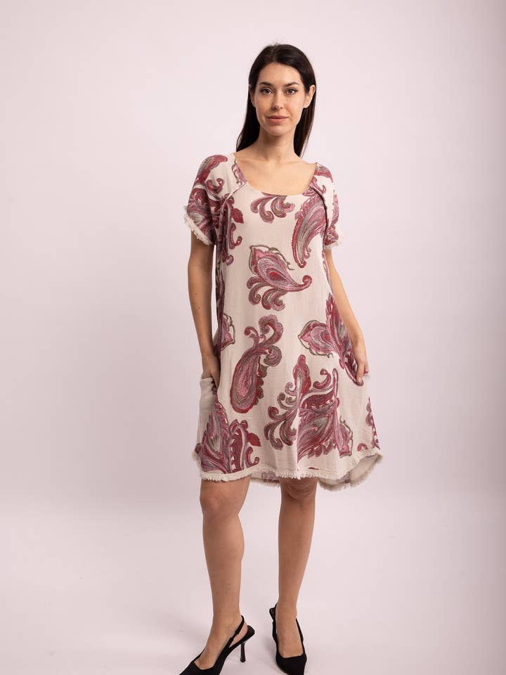 Kleid mit Paisley-Print aus Leinen-Baumwolle 14988 für den Großhandel von Shyloh