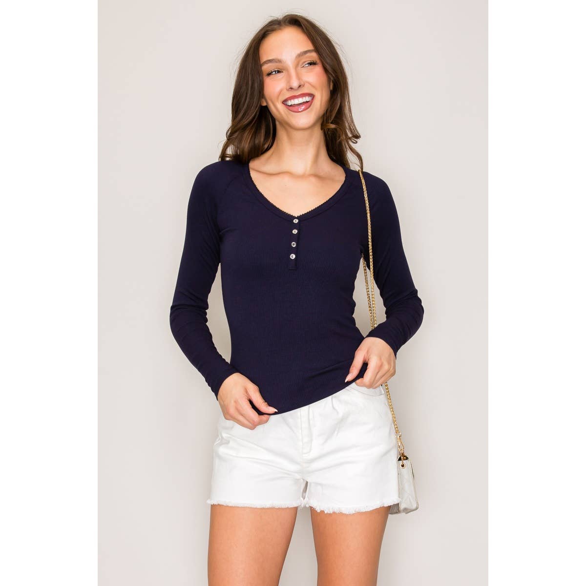 Popular 21 - Wholesale Knit Top - Women's - Raglan Long Sleeve V-Neck Top with Picot Stitch8