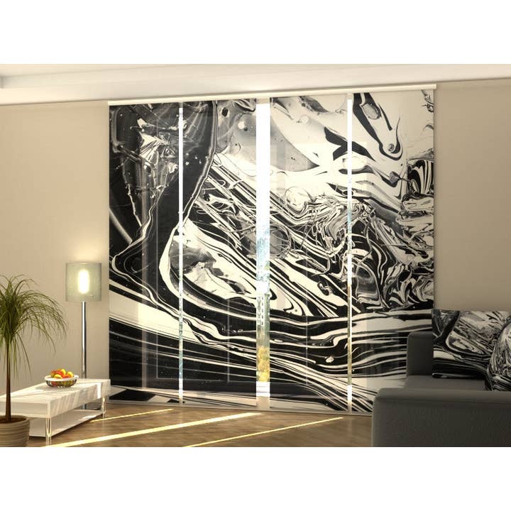 Set of 4 Black White Abstraction Panel Curtains with Glazing for wholesale by IlyDecor