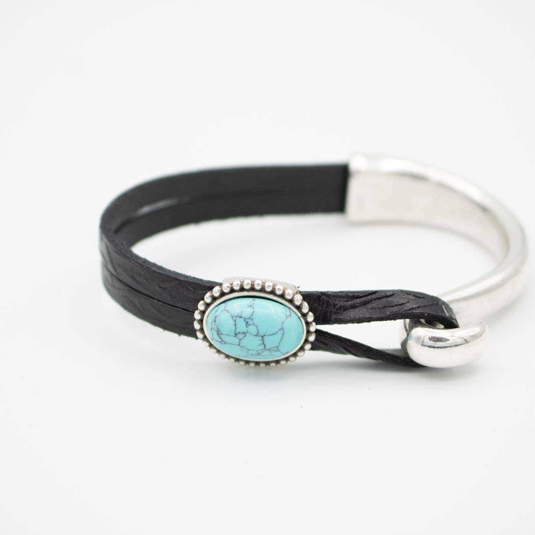 Montana Leather Designs - Wholesale Cuff Bracelet - HC Gemstone Turquoise Half Bracelet2