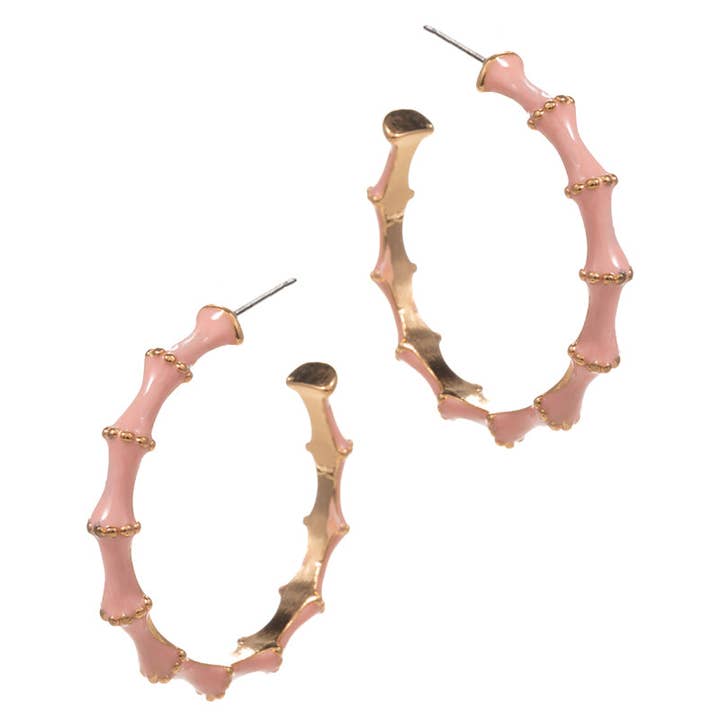 Designature New York - Wholesale Hoop Earrings - Bamboo Shaped Color Enamel Metal Hoop Earrings