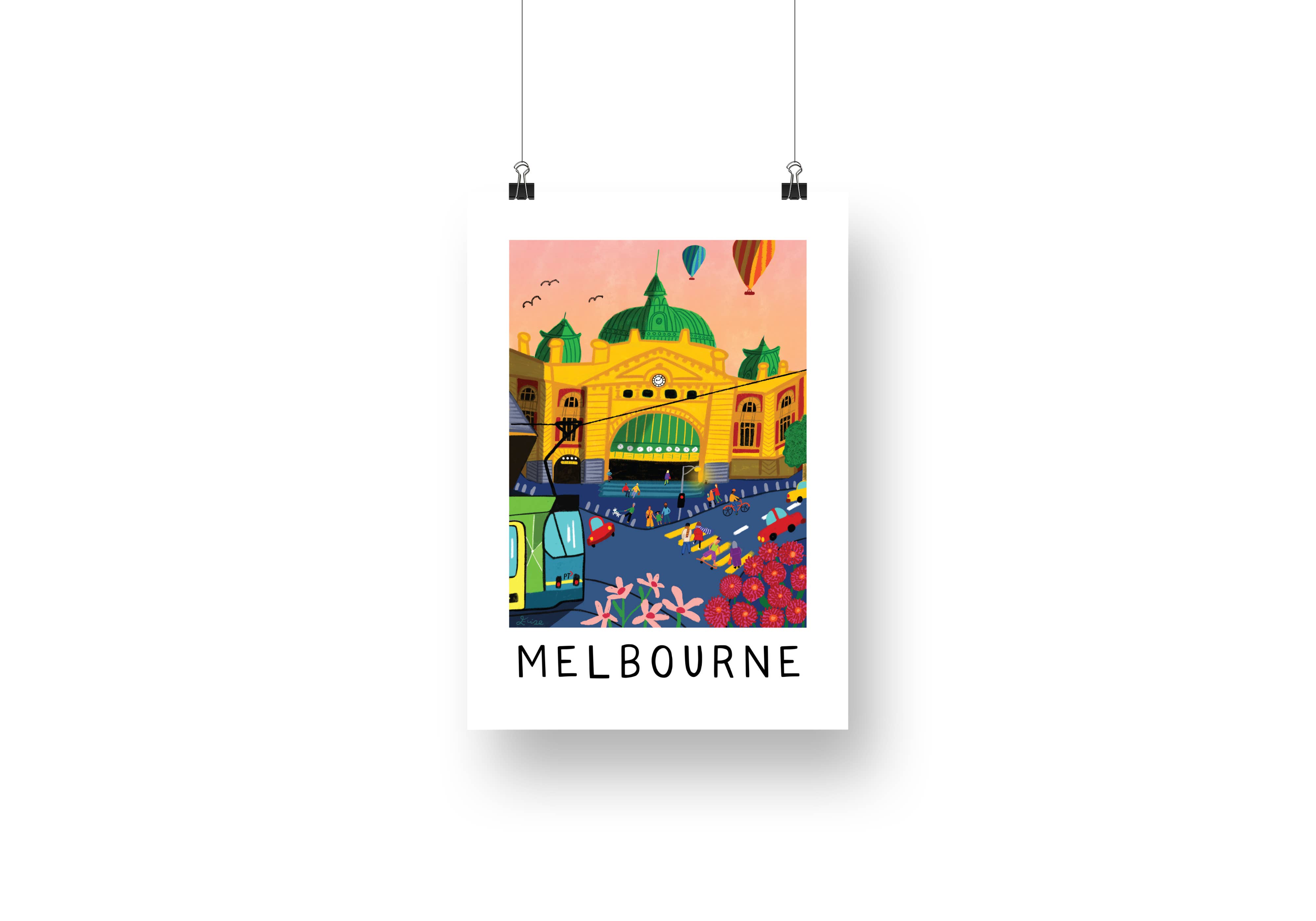 Elise Gow Designs - Wholesale Art print - Melbourne Flinders St Station includes Melbourne - Art Print