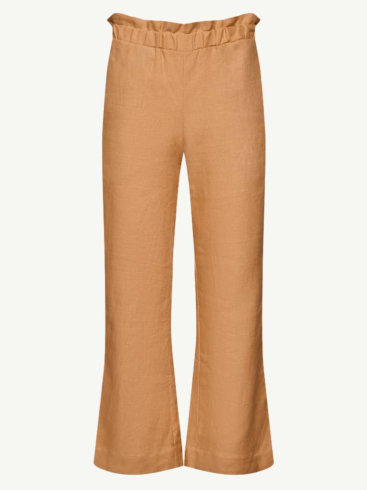 MARIA Flare Leg Linen Pants dune for wholesale by WUESTE
