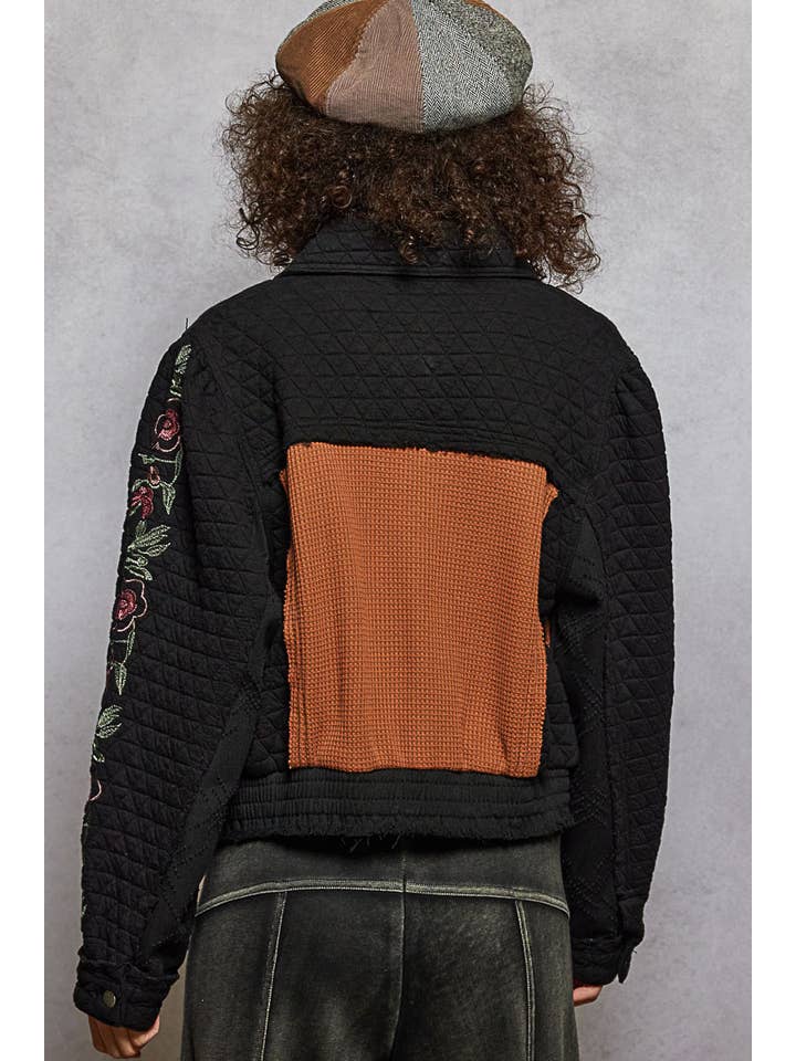 Pol Clothing - Wholesale Jacket - Women's - Vintage washed embroidered sleeve quilted jacket8