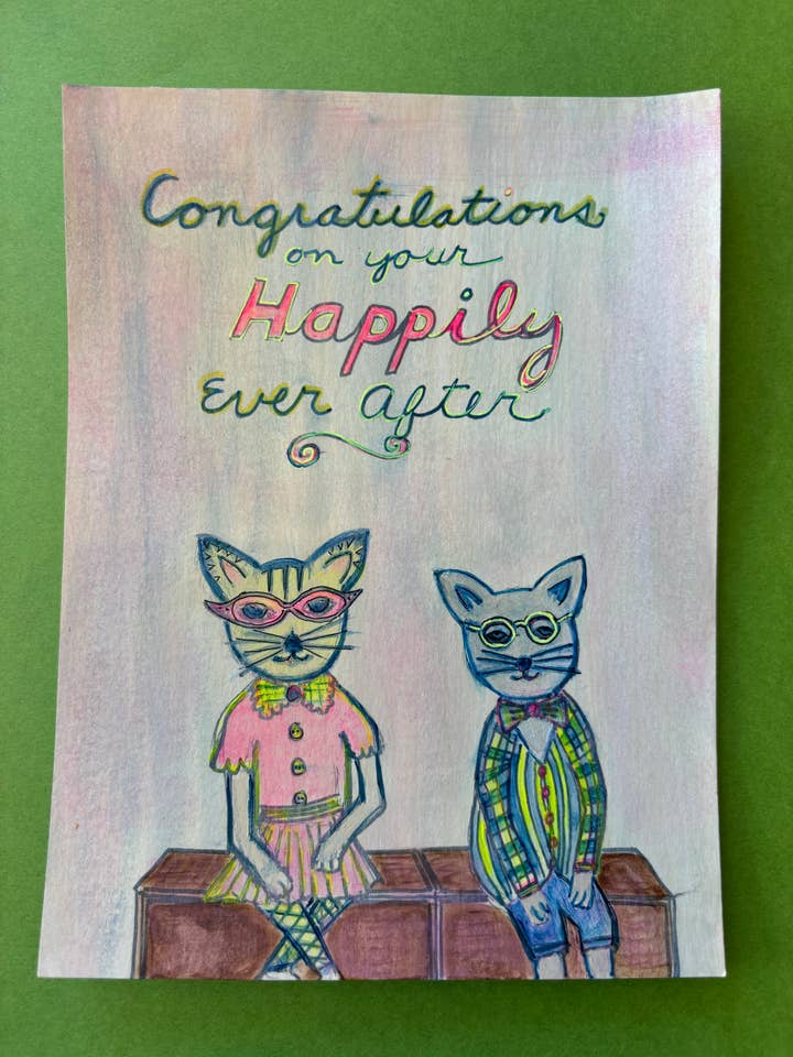 Congratulations on your Happily Ever After cat greeting card for wholesale by Bernie Street Studios