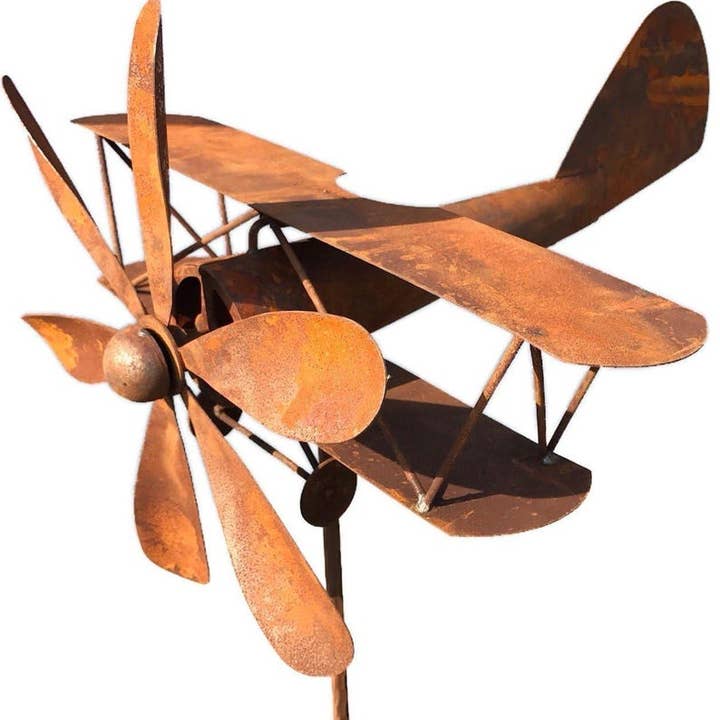 Rusty Metal Airplan Wind Spinner for wholesale by Artisan Metal Art INC