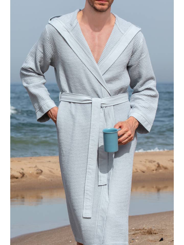 Seyante - Wholesale Robe - Men's - Men's Hooded Turkish Cotton Waffle Robe