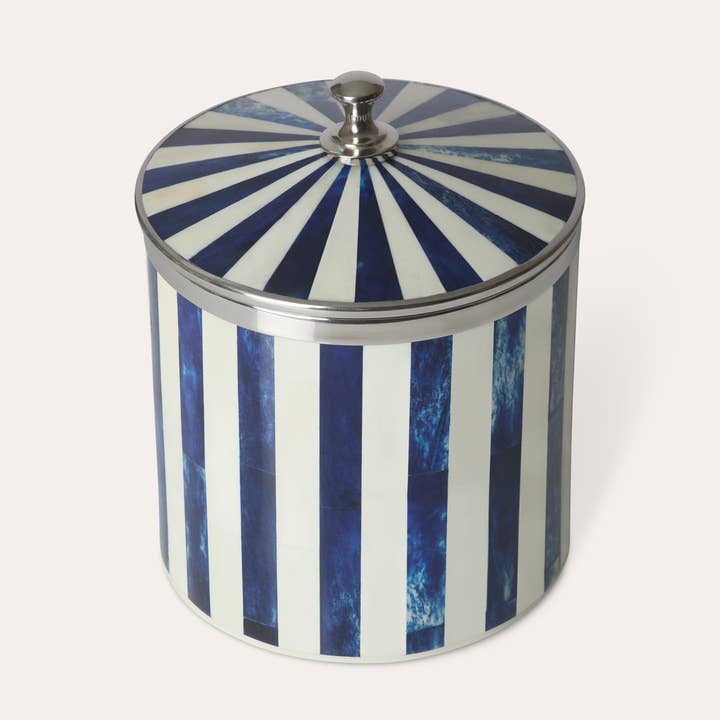 Bone Inlay Ice Bucket | Blue & White | Striped for wholesale by Tooka