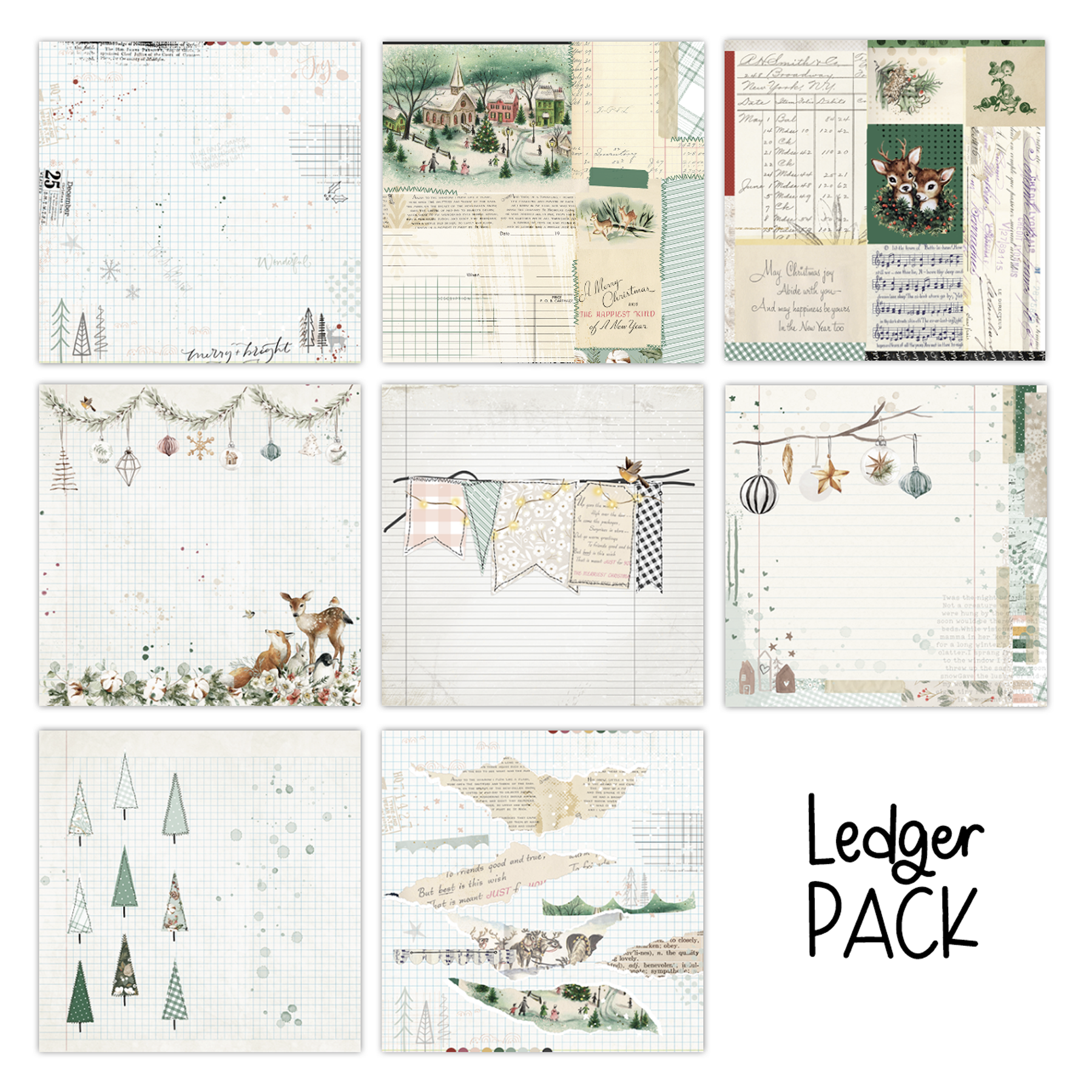 Pretty Little Studio - Wholesale Scrapbook - Comfort & Joy LEDGER 12x12 Single Sided Paper Pack | Woodland, Winter, Deer2