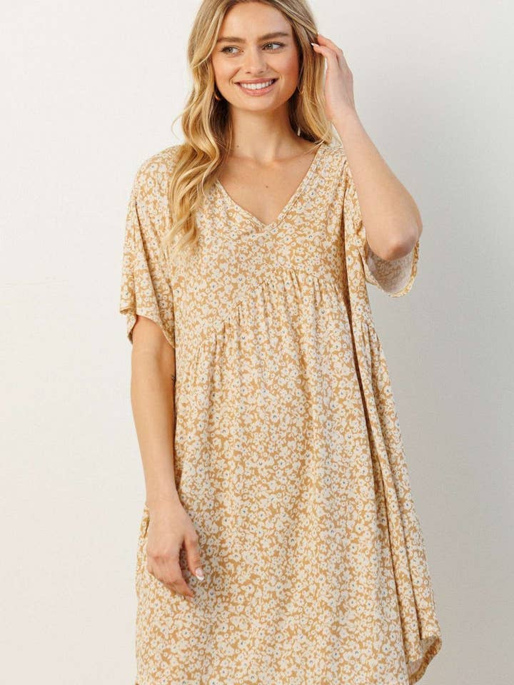 mittoshop - Wholesale Dress - Women's - D1788-DITSY FLOWER PRINT BABYDOLL KNIT DRESS