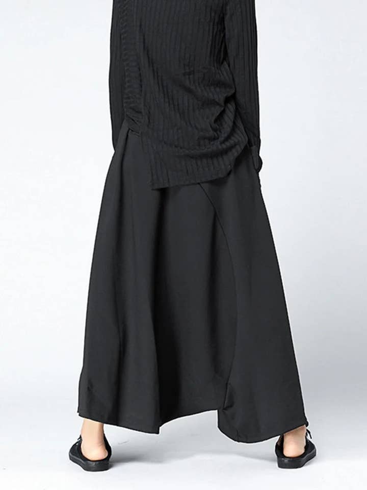 black Casual Minimal Goth Wide-Legged Harem Trousers for wholesale on Faire3
