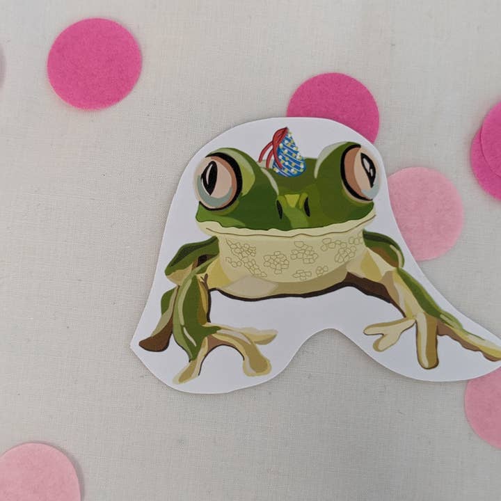 Adhesive frog in party hat Laptop Accessories Sticker for wholesale by Sazzlebybell