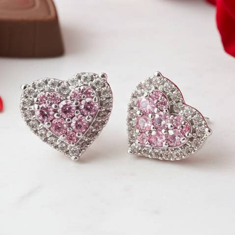 King of Bling's New Men's/Women's 925 Silver White 1.00ct VVS 'D' Pink Moissanite Heart Earrings for wholesale by KING OF BLINGS