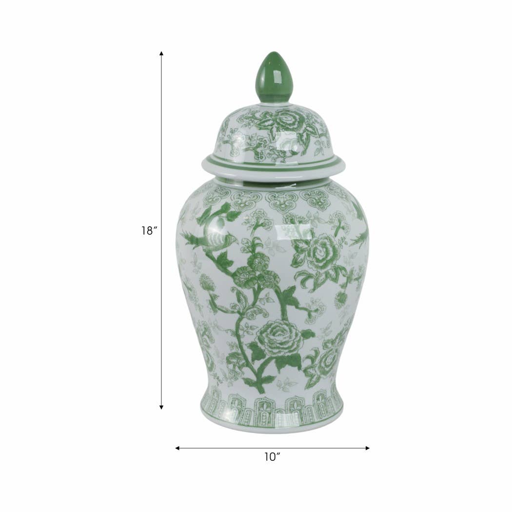 Sagebrook Home - Wholesale Decorative Jar - Ceramic Bird Flower Decorative Temple Jar - Green, 18 in.1