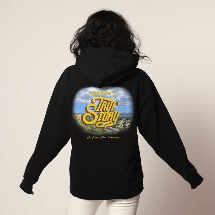 Based on a True Story Black Oversized Hoodie for wholesale by James Mae