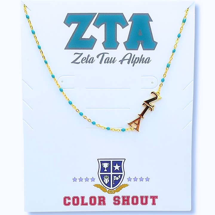 N201 ZTA-The Zeta Tau Alpha Necklace: Side Set ΖΤΑ Enamel Bead Necklace for wholesale by Color Shout