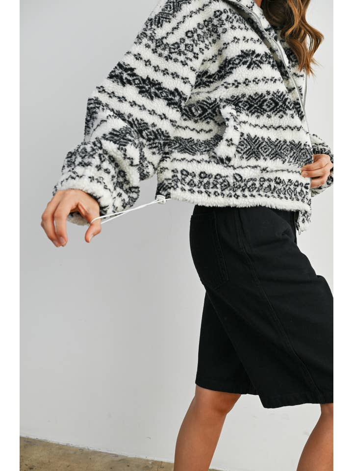 BUTTERMELON - Wholesale Jacket - Women's - Fuzzy Fleece Zip-Front Patterned Jacket - BMJ78076